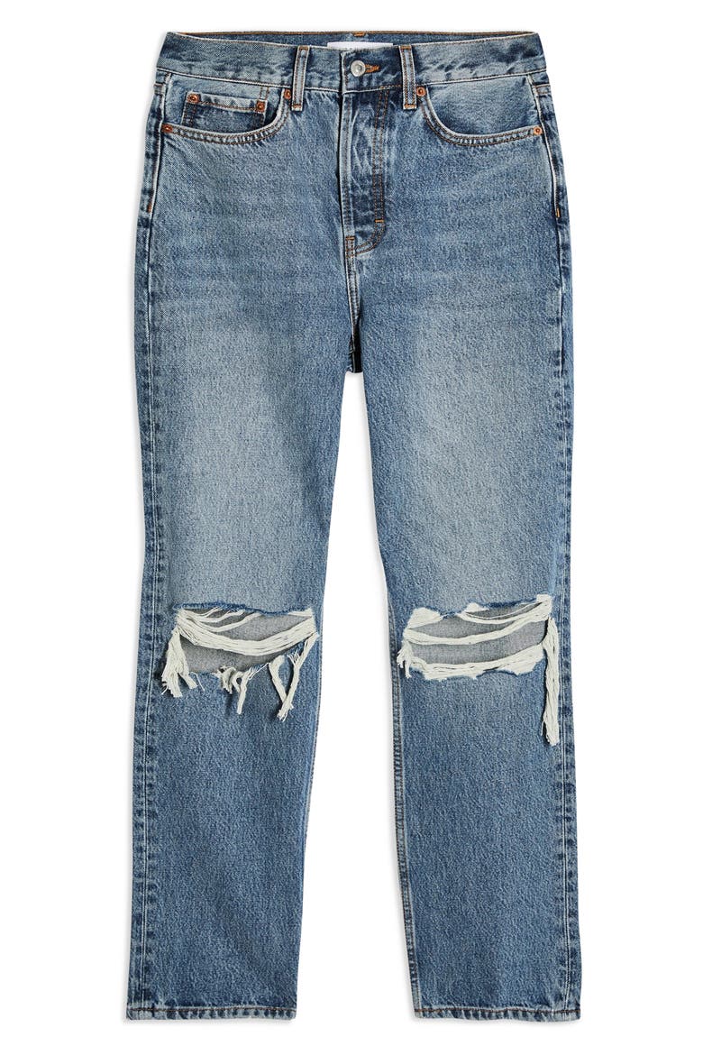 Ripped Dad Jeans, Alternate, color, MID DENIM