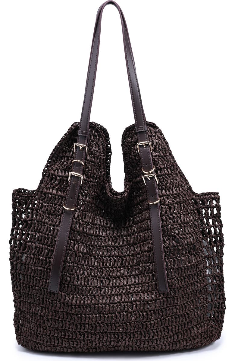 MODA LUXE Straw Tote, Main, color, Coffee