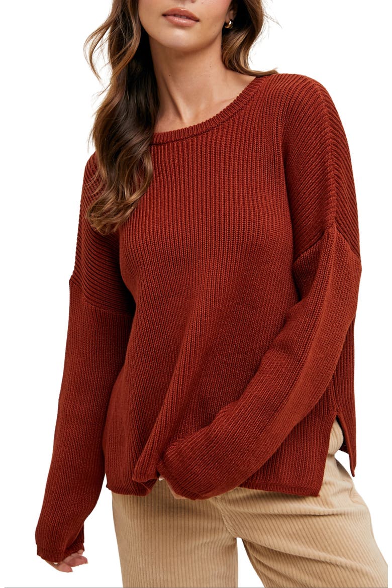 Drop Shoulder Sweater, Main, color, RUST