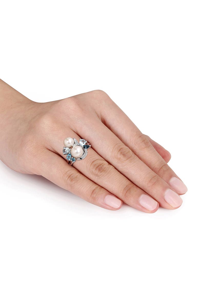 DELMAR White Freshwater Pearl, Created White Sapphire & Mixed Blue Stone Ring, Alternate, color, Blue