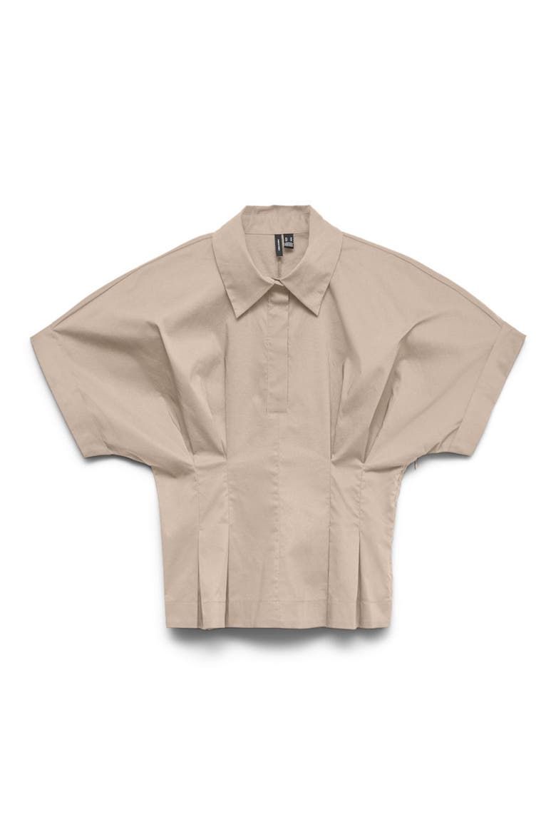 Pleated Button Half Placket Peplum Hem Shirt, Alternate, color, CEMENT