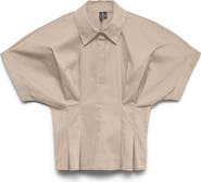 VERO MODA Pleated Button Half Placket Peplum Hem Shirt