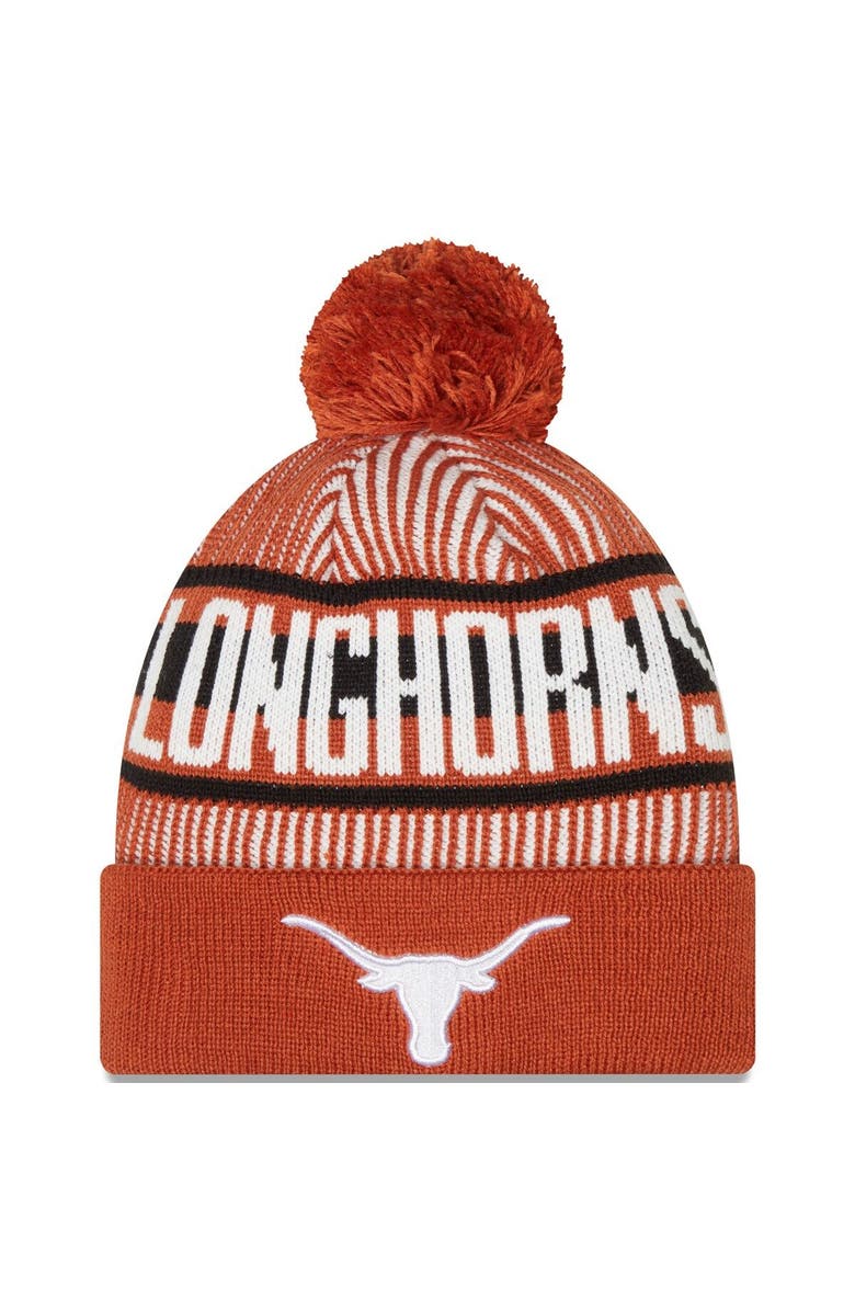 New Era Men's New Era Texas Orange Texas Longhorns Logo Striped Cuff Knit Hat with Pom, Main, color, 