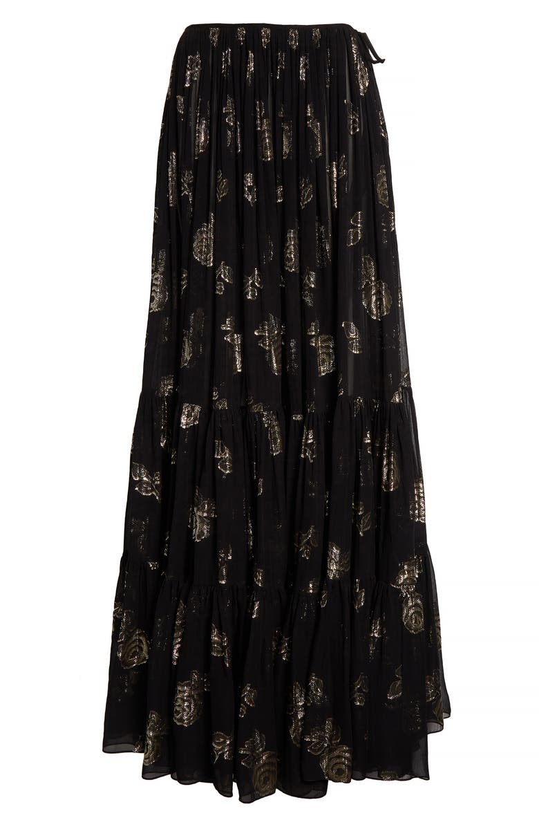 Chloé Rose Metallic Silk Fil Coupé Maxi Skirt, Alternate, color, 