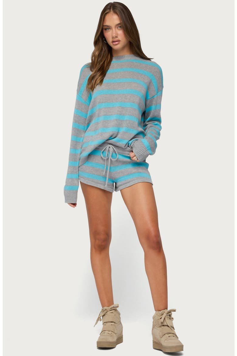 Amaris Stripe Knit Shorts, Alternate, color, TURQUOISE-AND-GRAY-MELANGE