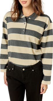 English Factory Striped Ribbed Cotton Blend Polo Shirt