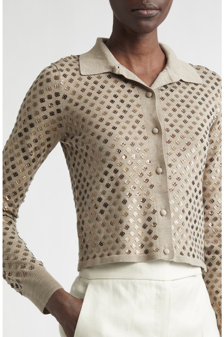 Ragno Sequin Embellished Virgin Wool Cardigan, Alternate, color, LIGHT BROWN