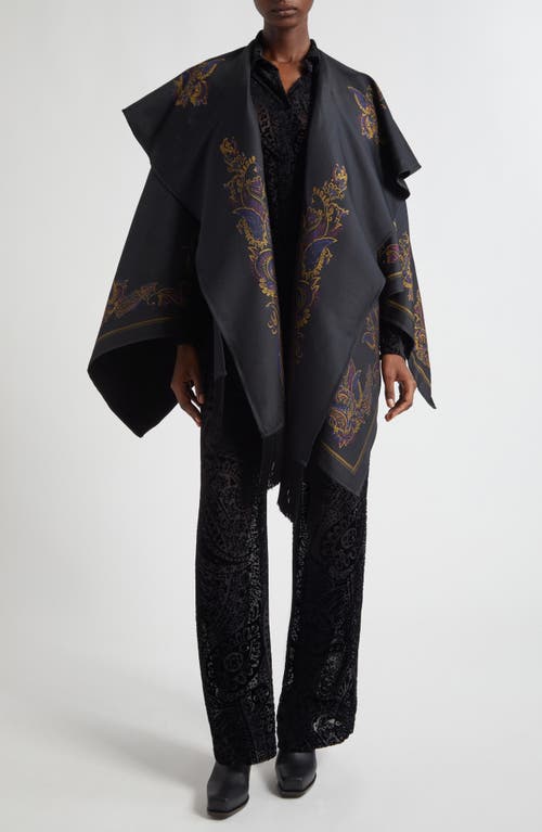 Etro Paisley Cape With Attached Scarf Detail In Black