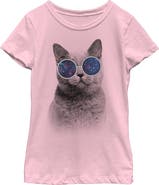Lost Gods Girl's Lost Gods Galaxy Goggles Cat  Graphic T-Shirt