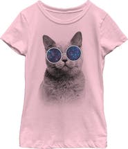 Lost Gods Girl's Lost Gods Galaxy Goggles Cat  Graphic T-Shirt