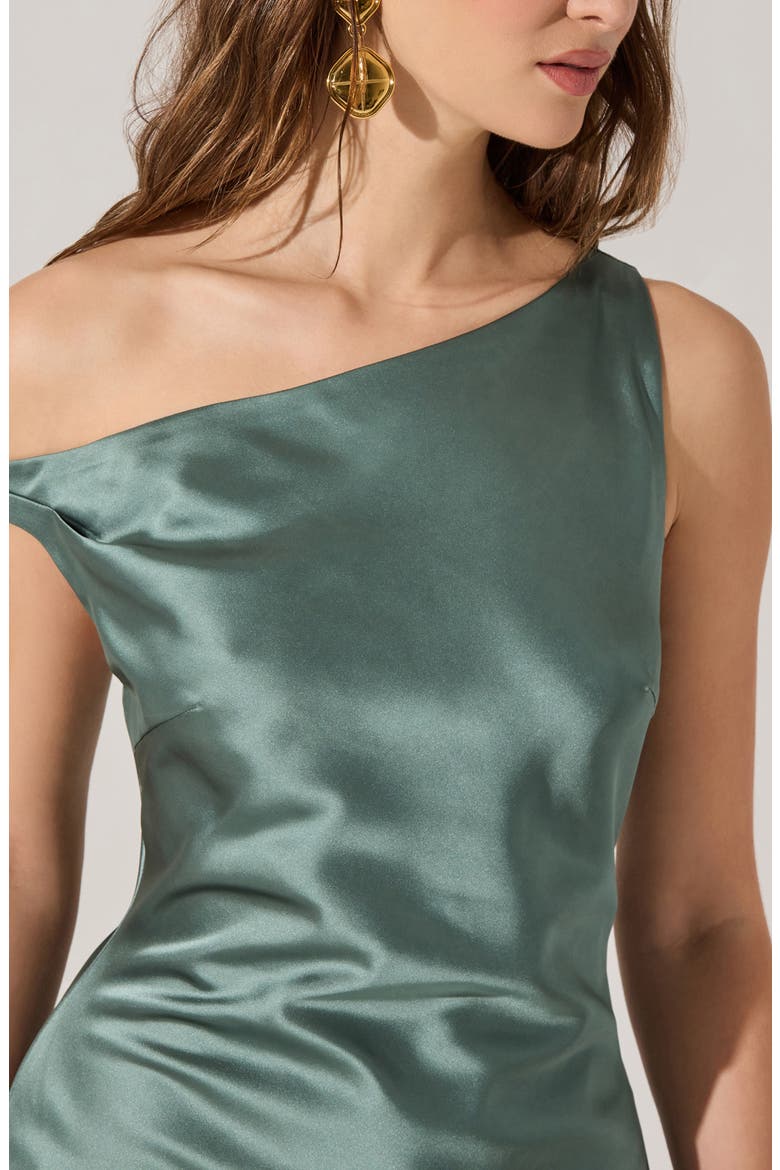 Elain One-Shoulder Satin Dress, Alternate, color, SAGE
