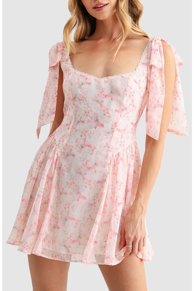 Tie Shoulder Fit & Flare Minidress, Alternate, color, PINK FLORAL