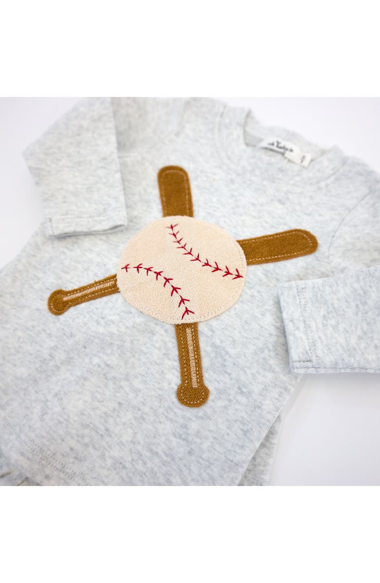 oh baby! Vintage Baseball Terry Applique Two Piece Set, Alternate, color, Heather Grey