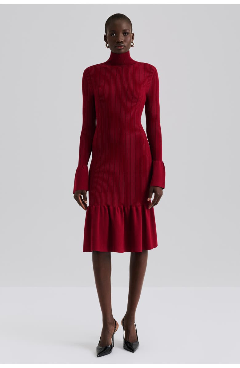 Malina Amalia High Neck Knitted Midi Dress, Main, color, Deep Red