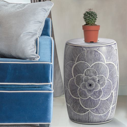 Jonathan Y Camellia 17" Ceramic Drum Garden Stool In Blue