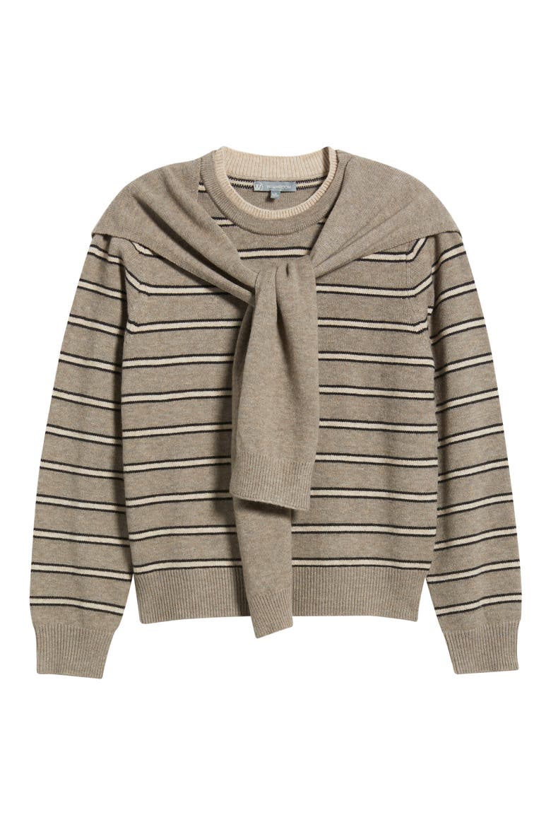 Twofer Tie Sleeve Sweater, Alternate, color, HEATHER BROWN/ ROSE SMOKE