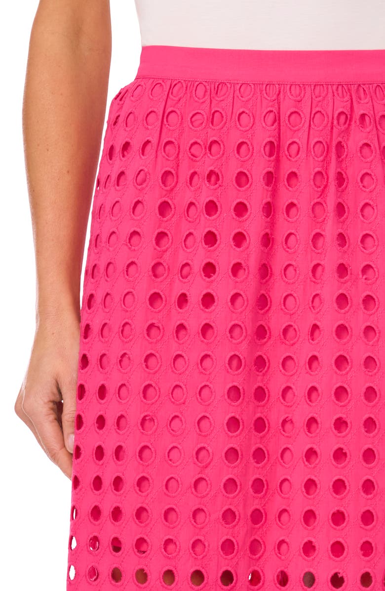 CeCe Eyelet Cotton Midi Skirt, Alternate, color, Pink Taffy