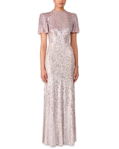 Jenny Packham Jourdain Sequin-embellished Gown In Pink