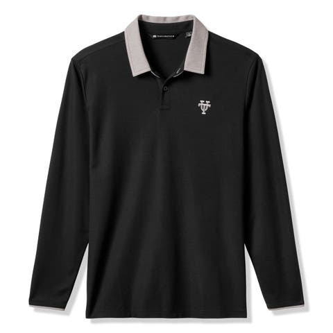 Men's TravisMathew Black Texas Longhorns Varsity Vintage Long Sleeve Tri-Blend Polo