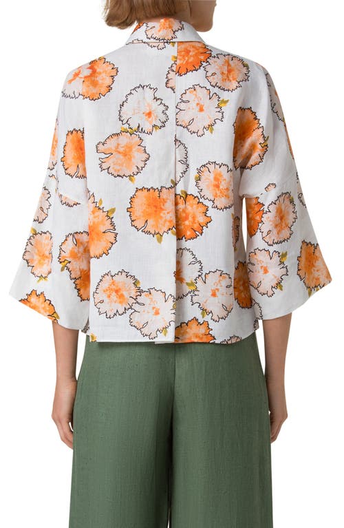 Akris Punto Carnation Print Linen Button-up Shirt In Orange-multi