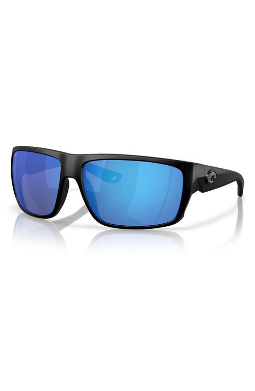 Costa Del Mar 64mm Polarized Rectangular Sunglasses In Matte Black/blue Mirror 580g