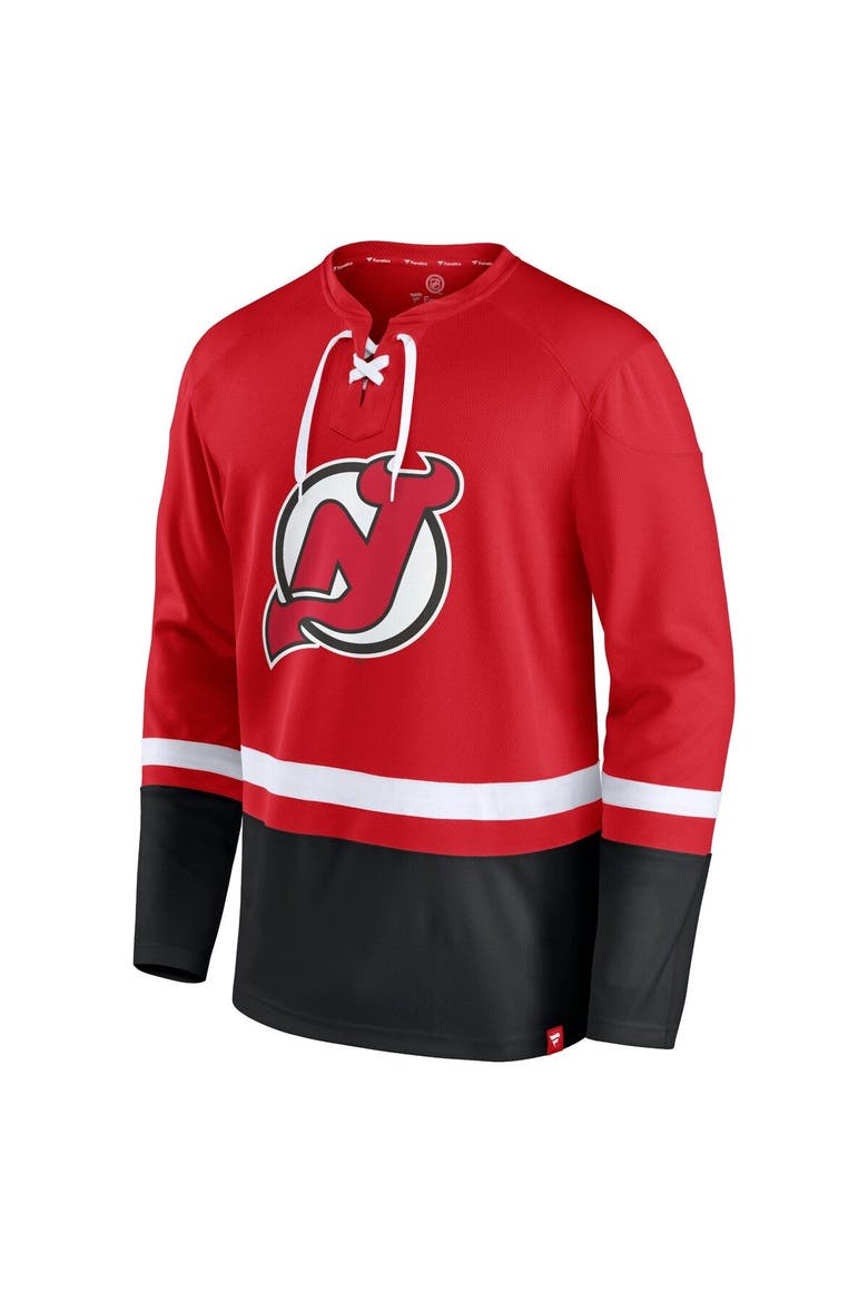 Men's Fanatics Branded Red/Black New Jersey Devils Super Mission Slapshot Lace-Up Pullover Sweatshirt, Alternate, color, Red