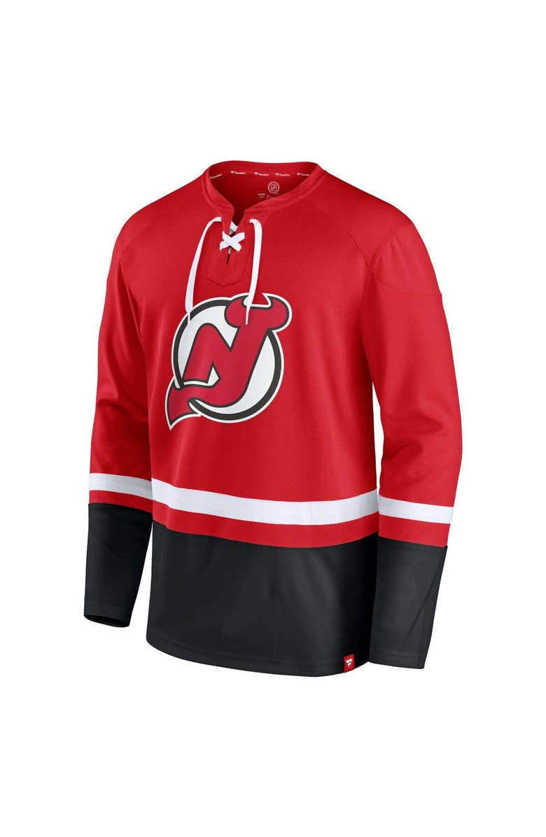 FANATICS Men's Fanatics Branded Red/Black New Jersey Devils Super Mission Slapshot Lace-Up Pullover Sweatshirt, Alternate, color, 
