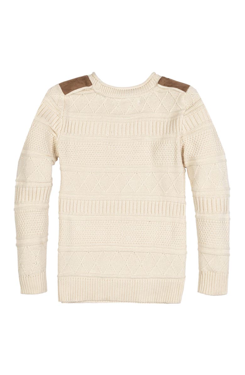 Hope & Henry Baby Boys' Organic Cable Sweater with Suede Detail, Infant, Alternate, color, 