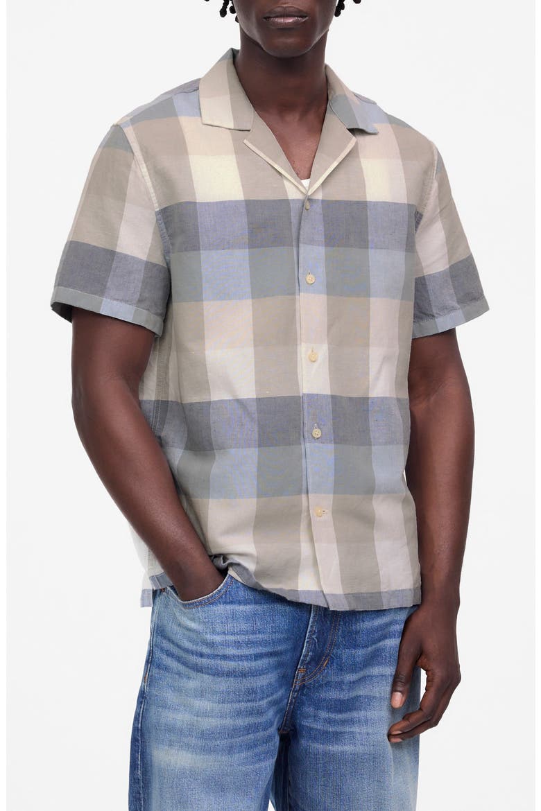 Short Sleeve Button-Up Shirt in Cotton-Linen Blend, Main, color, SEASIDE MULTI