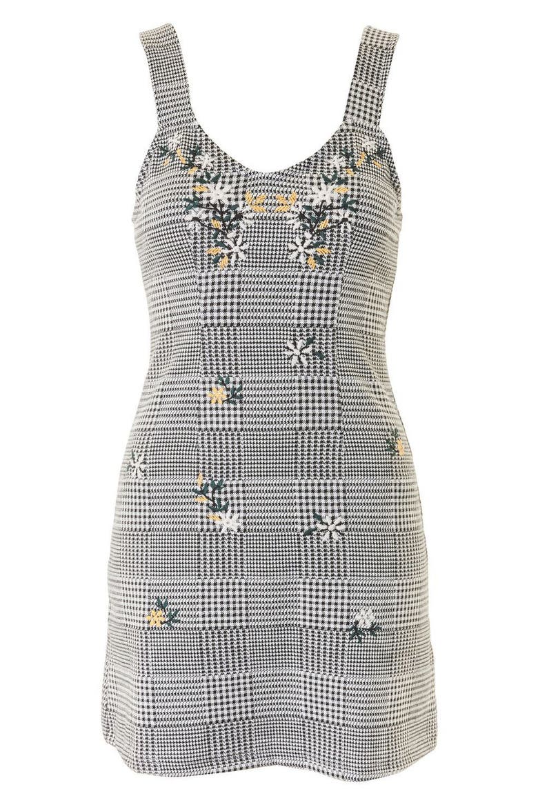 Embroidered Gingham Pinafore Dress, Alternate, color, BLACK MULTI
