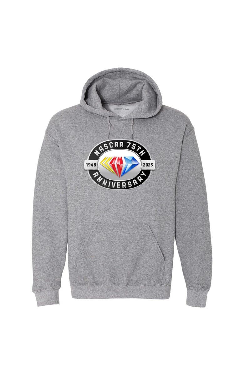 CHECKERED FLAG Men's Checkered Flag Heather Gray NASCAR 75th Anniversary Logo Pullover Hoodie, Alternate, color,