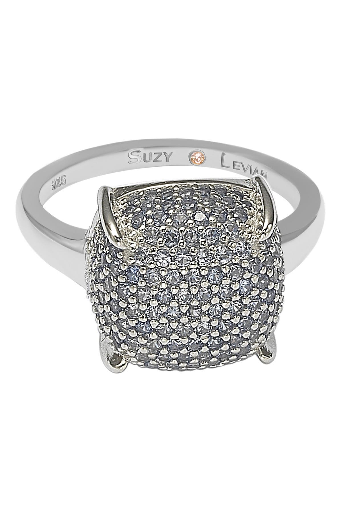 SUZY LEVIAN Sterling Silver Prong Set Cushion Shape Pave CZ Ring