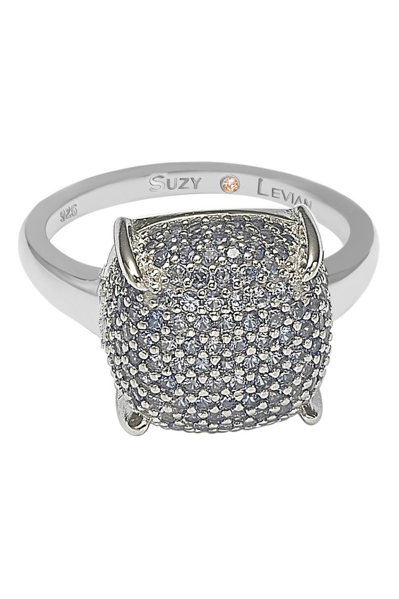 Sterling Silver Prong Set Cushion Shape Pave CZ Ring, Main, color, BLUE