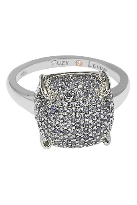 Sterling Silver Prong Set Cushion Shape Pave CZ Ring