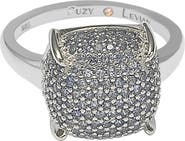 SUZY LEVIAN Sterling Silver Prong Set Cushion Shape Pave CZ Ring