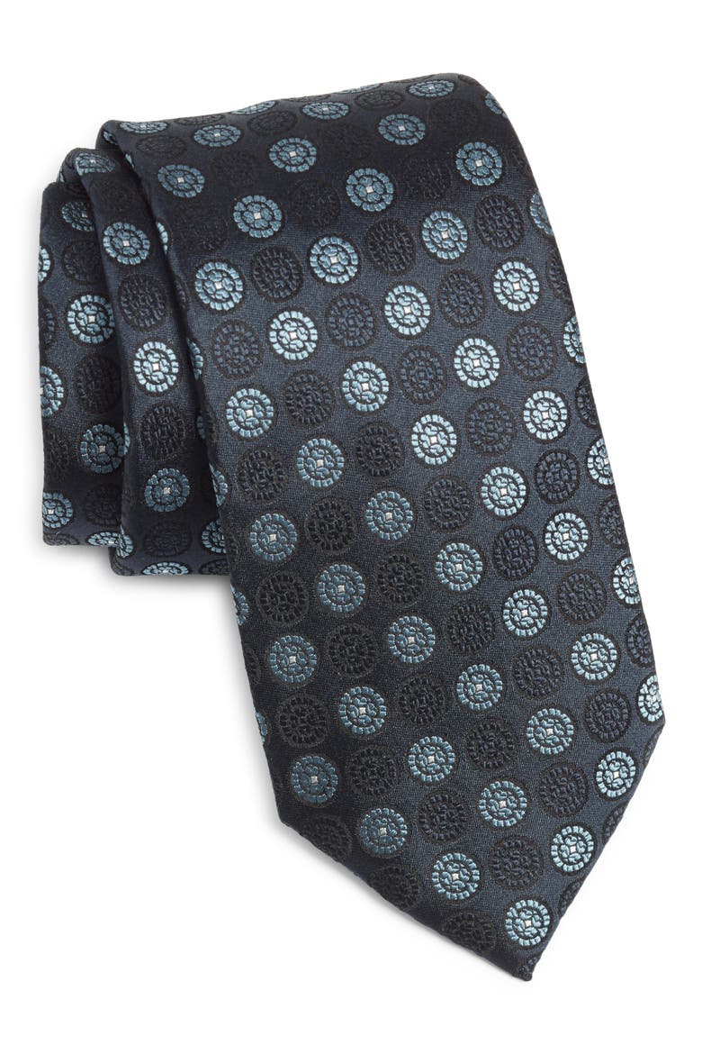 Medallion Silk Tie, Main, color, NAVY