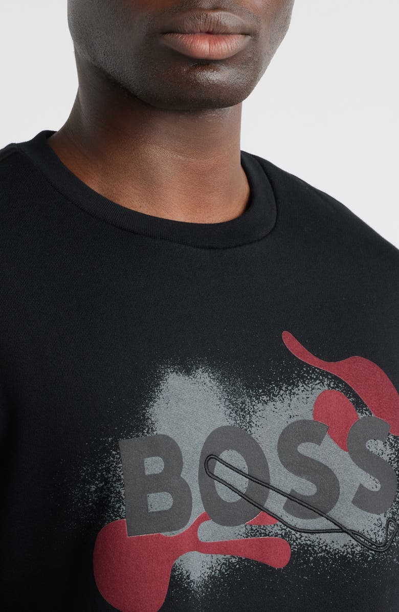 BOSS Soleri Abstract Graphic Cotton Fleece Crewneck Sweatshirt, Alternate, color, Black