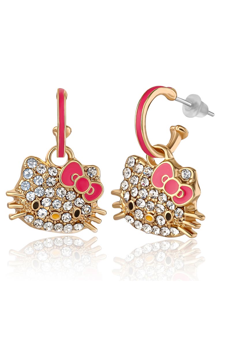 Pave Crystal Hoop Earring, Main, color, Yellow Gold