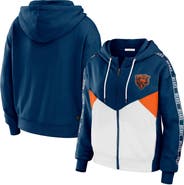 WEAR by Erin Andrews Women's WEAR by Erin Andrews Navy/White Chicago Bears Color Block Light Weight Modest Crop Full-Zip Hoodie