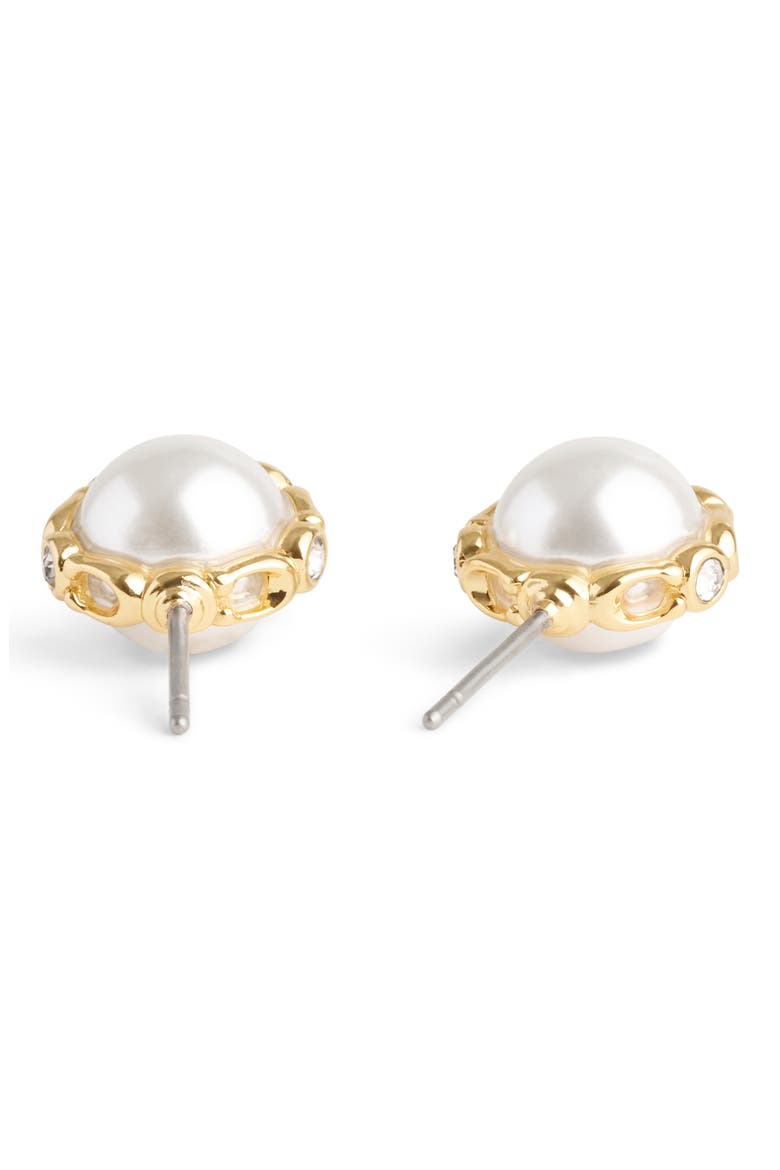 Faux Pearl Stud Earrings, Alternate, color, PEARL/ GOLD
