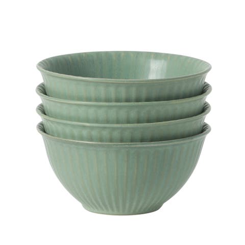 Bistro Linea Cereal Bowls, Stoneware Soup Bowls, Cream Reactive Glaze Ribbed Bowl Set