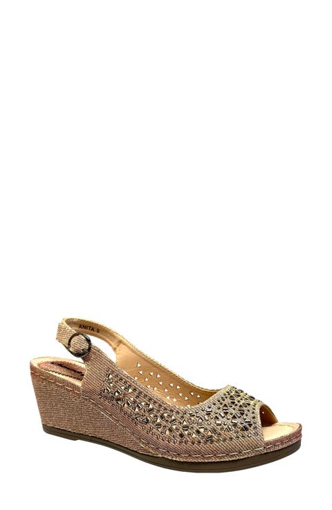 Anita Crystal Embellished Slingback Wedge Sandal