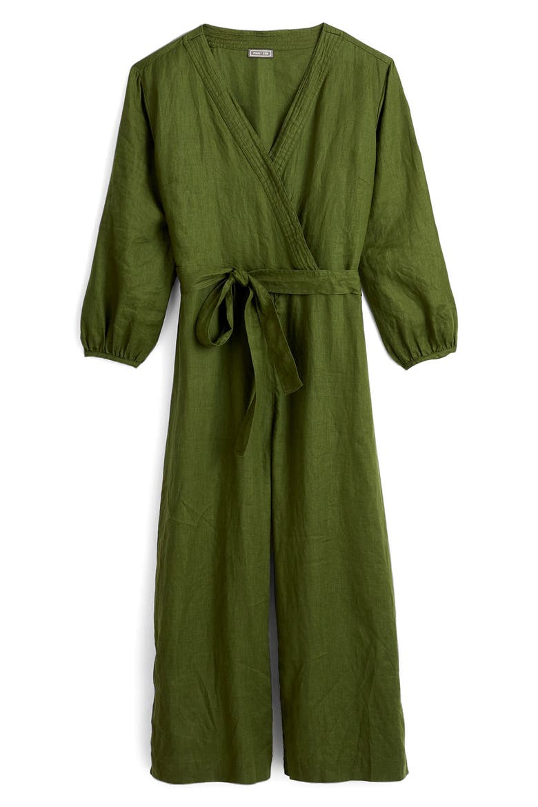 Point Sur Faux Wrap Linen Jumpsuit, Alternate, color, DARK SEAWEED