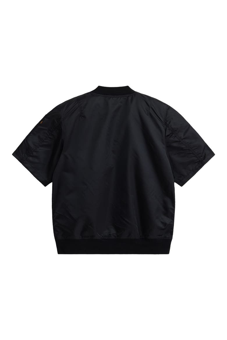 Short Sleeve Zip-Up Satin Flight Jacket, Alternate, color, BLACK