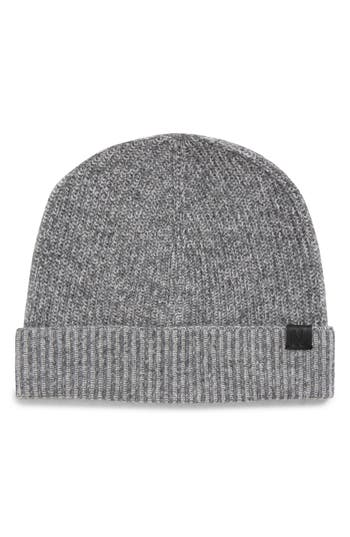 Bruno Magli Cashmere Rib Knit Cuffed Beanie In Gray