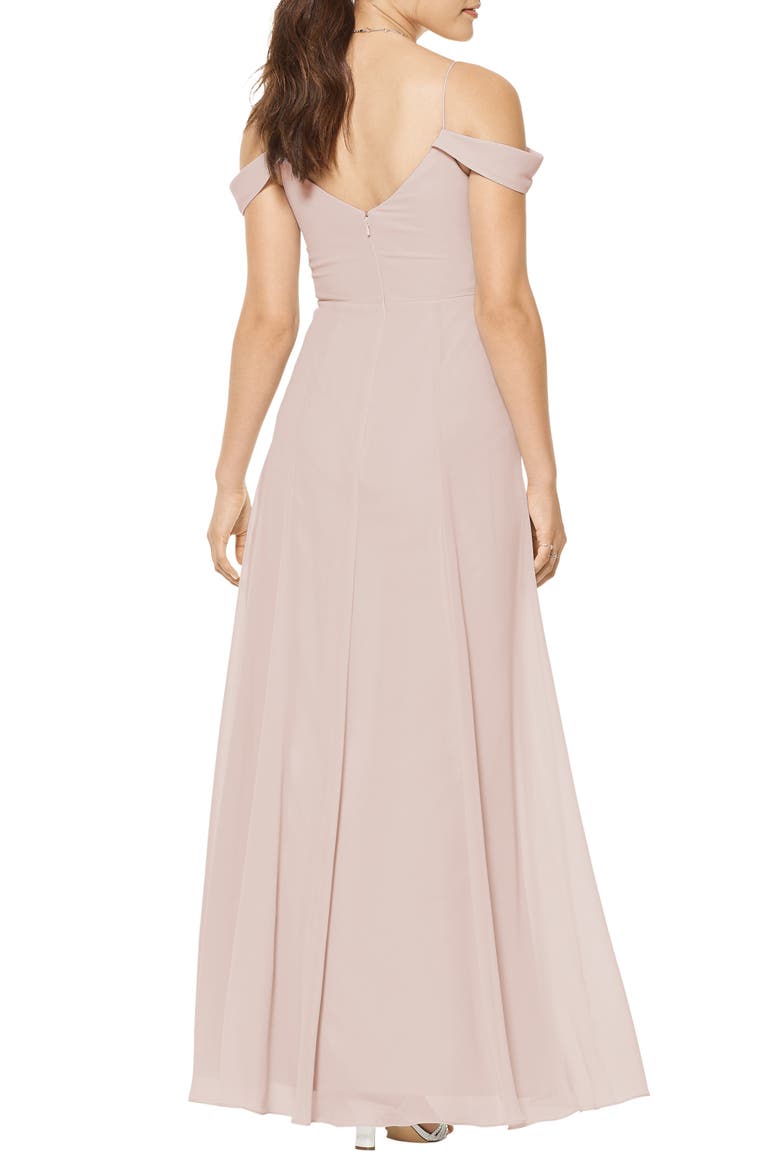 Cold Shoulder A-Line Chiffon Gown, Alternate, color, FROST ROSE