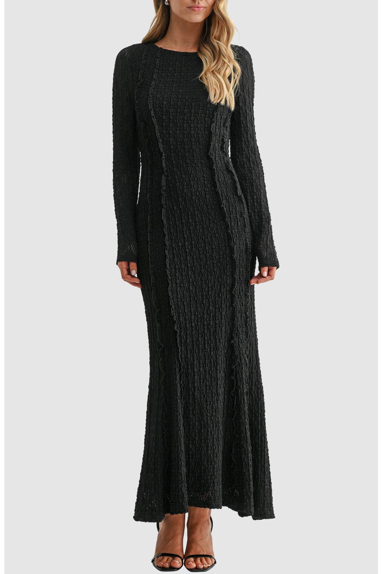 Long Sleeve Textured Knit Maxi Dress, Alternate, color, BLACK