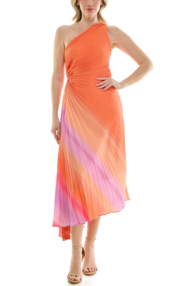 Nicole Miller One-Shoulder Pleat Midi Dress, Alternate, color, 