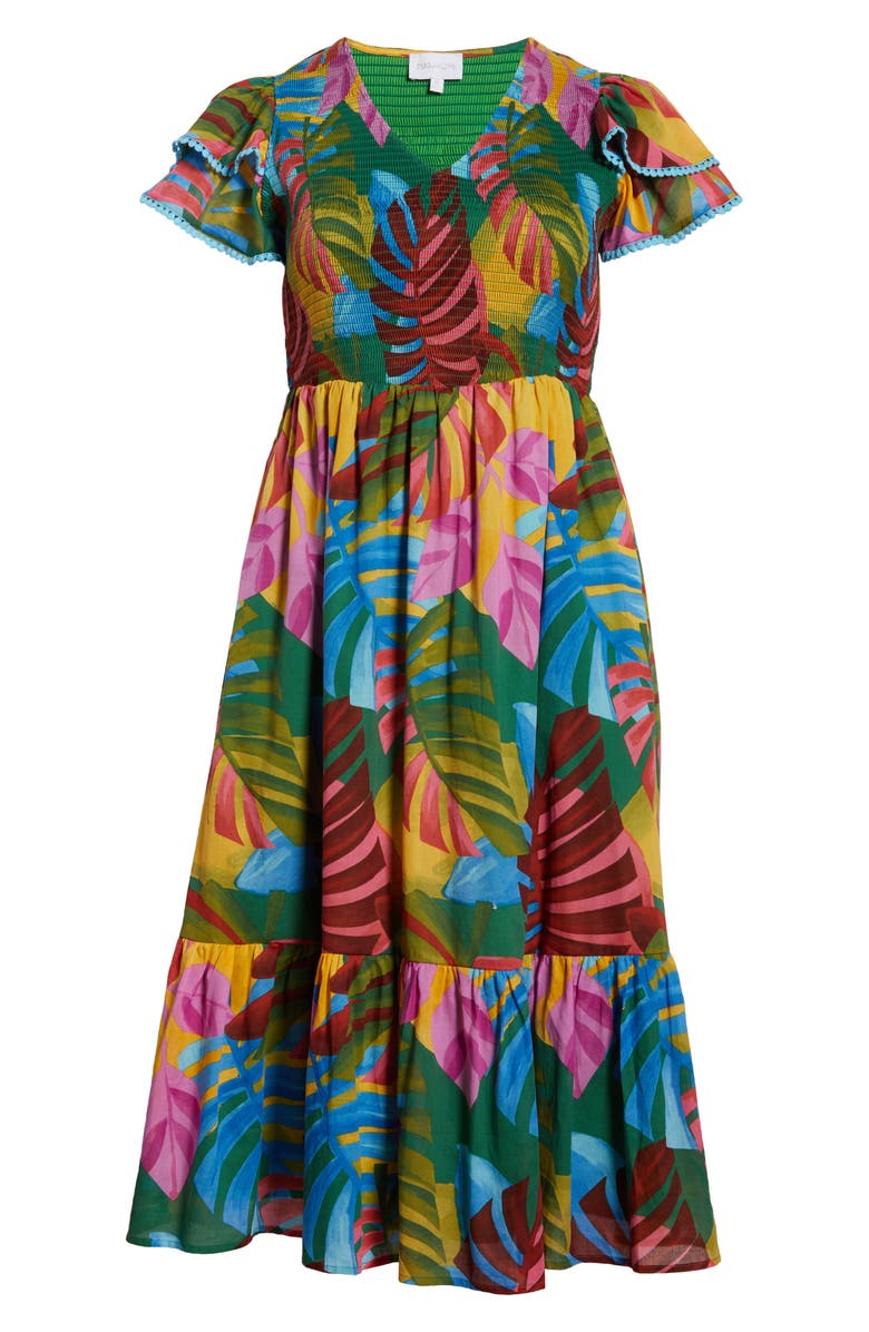 SUGARLIPS Tropical Print Midi Dress, Alternate, color, Kelly Green
