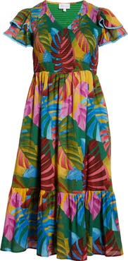 SUGARLIPS Tropical Print Midi Dress